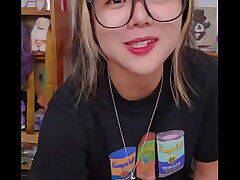 Asian Nerdy Girlfriend Jerks Off with Dildo for 10 Minutes and Ends with Happy Hot Cum Facial